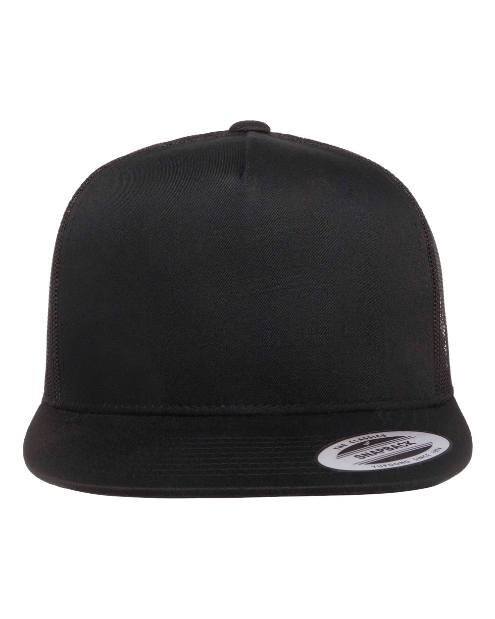 YP Classics 6006 Five-Panel Flat Bill Trucker Cap in Black