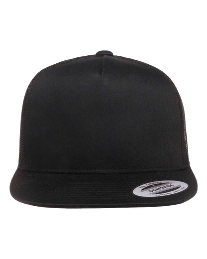 YP Classics 6006 Five-Panel Flat Bill Trucker Cap in Black
