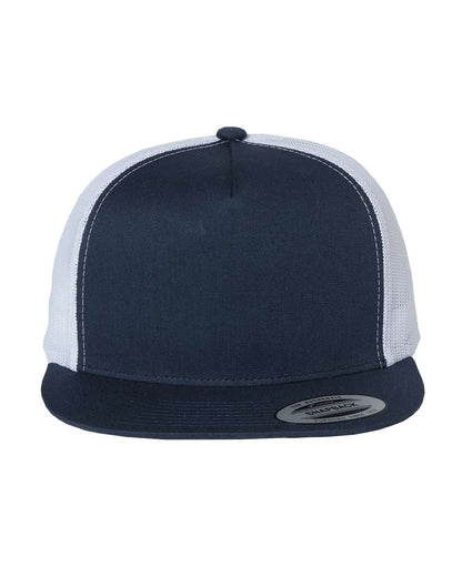 YP Classics 6006 Five-Panel Flat Bill Trucker Cap in Navy/White