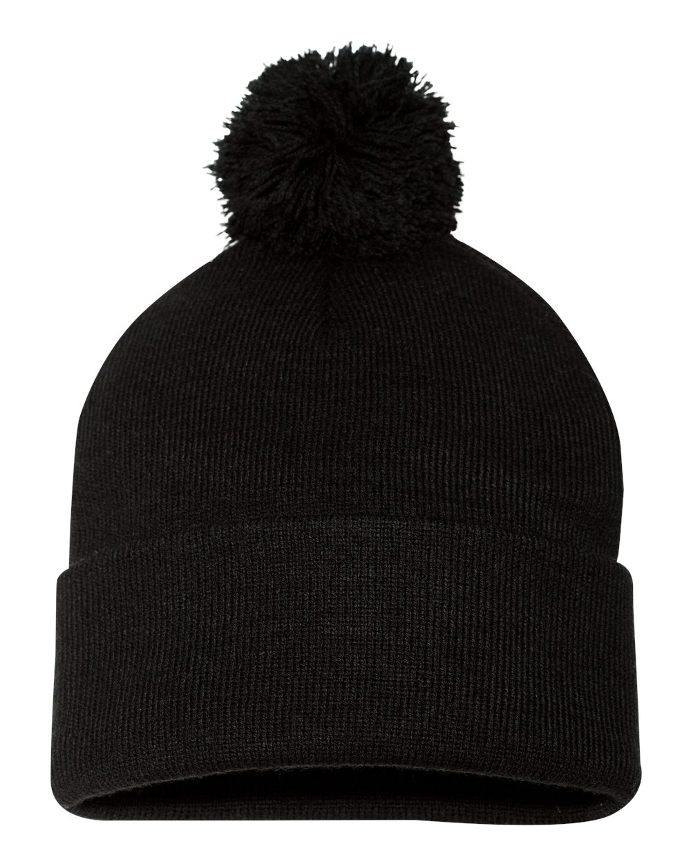 Sportsman 12" Pom-Pom Cuffed Beanie blank in Black, style SP15