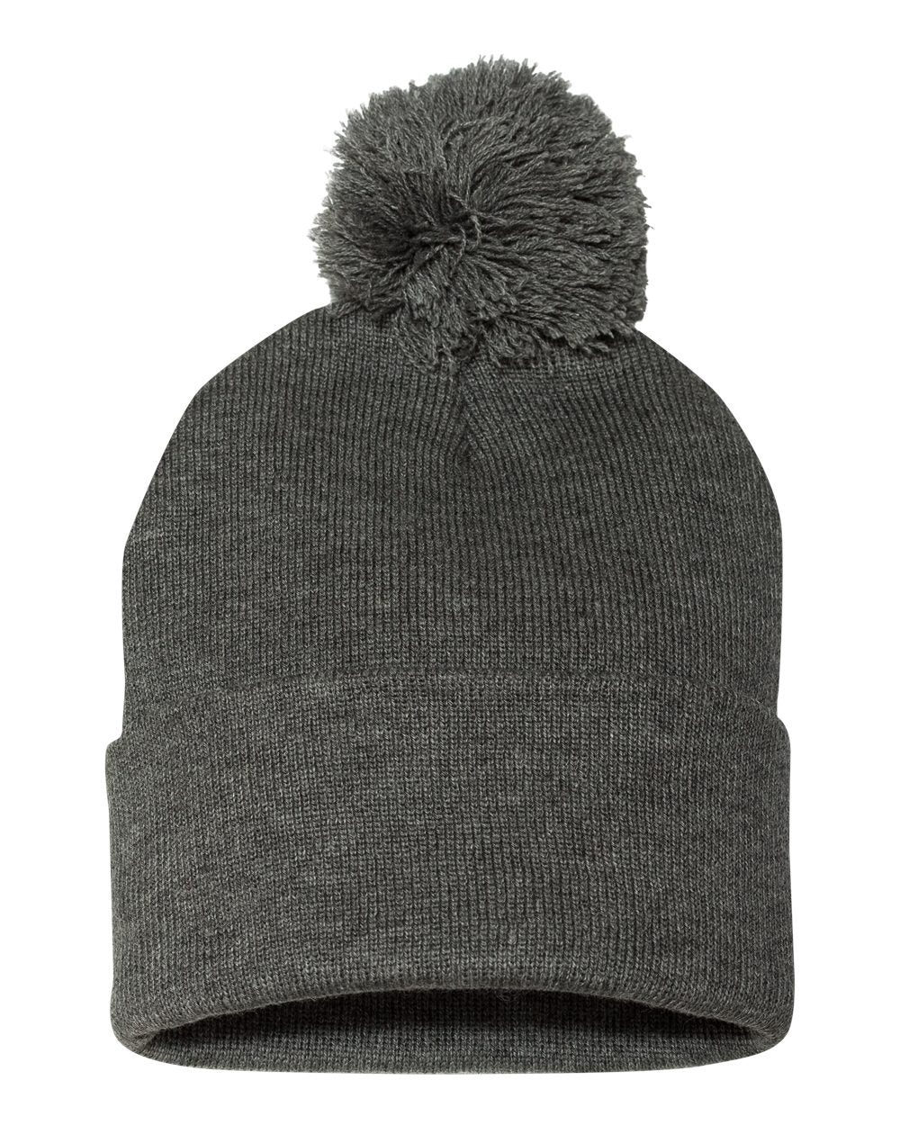Sportsman 12" Pom-Pom Cuffed Beanie blank in Dark Heather Grey, style SP15