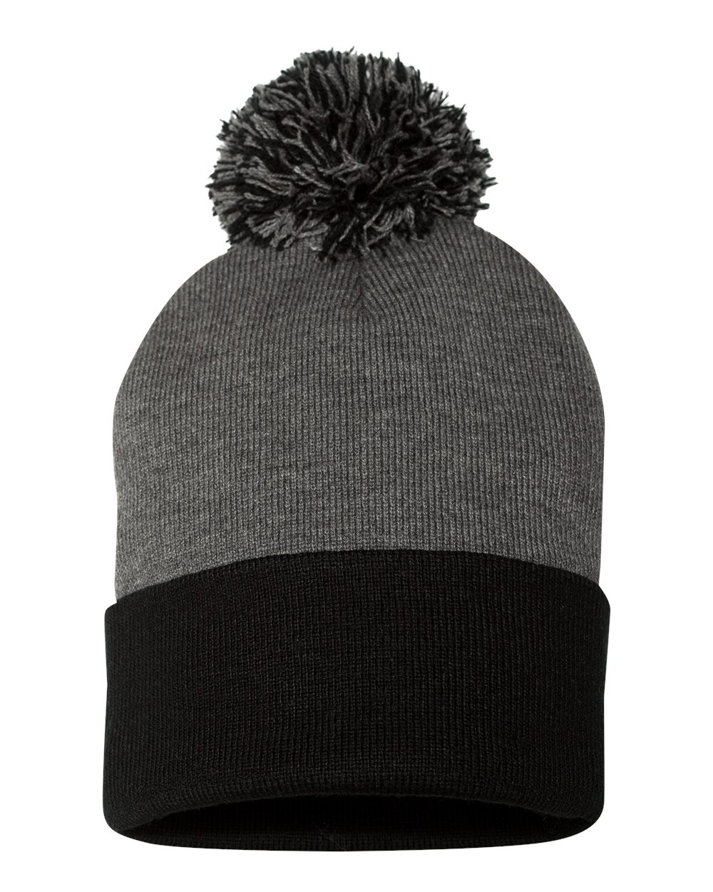 Sportsman 12" Pom-Pom Cuffed Beanie blank in Dark Heather Grey/ Black, style SP15