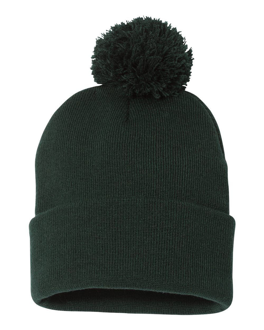 Sportsman 12" Pom-Pom Cuffed Beanie blank in Forest, style SP15