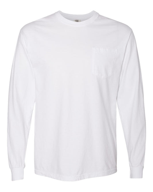 Comfort Colors 4410 Garment-Dyed Long Sleeve Pocket Tee in White