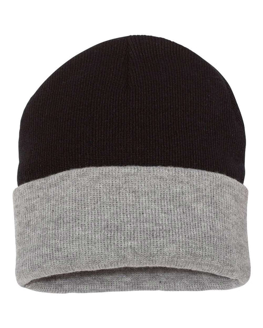 Sportsman SP12T 12" Color Blocked Cuffed Beanie in Black/Heather
