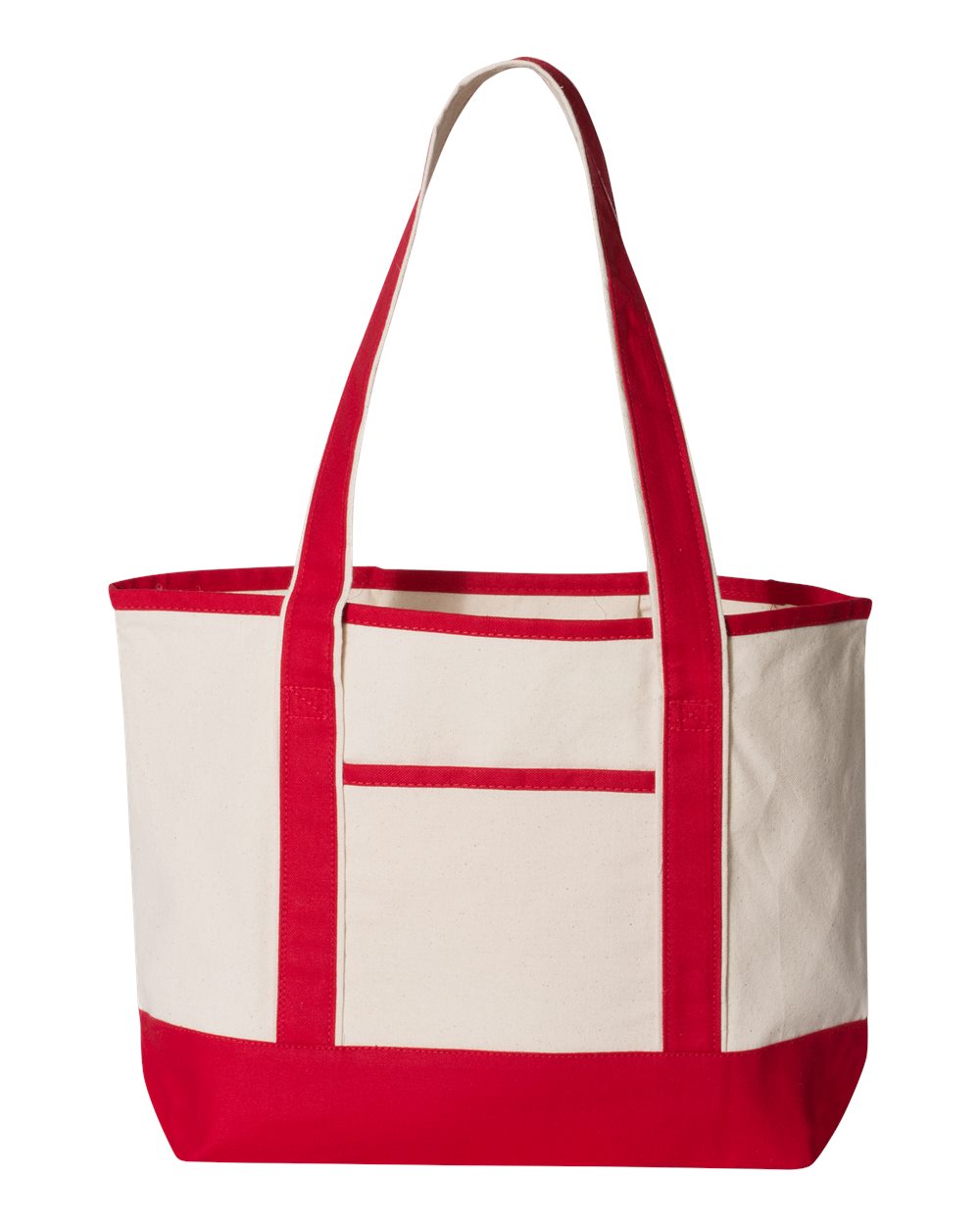 Q-Tees 20L Small Deluxe Tote blank in Natural/ Red, style Q125800
