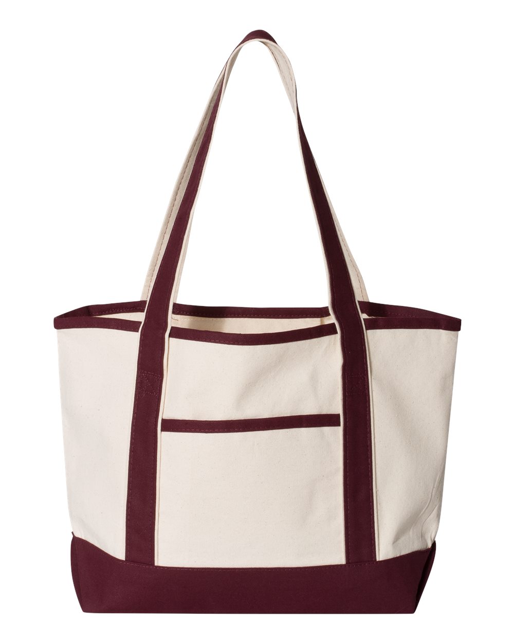 Q-Tees 20L Small Deluxe Tote blank in Natural/ Maroon, style Q125800