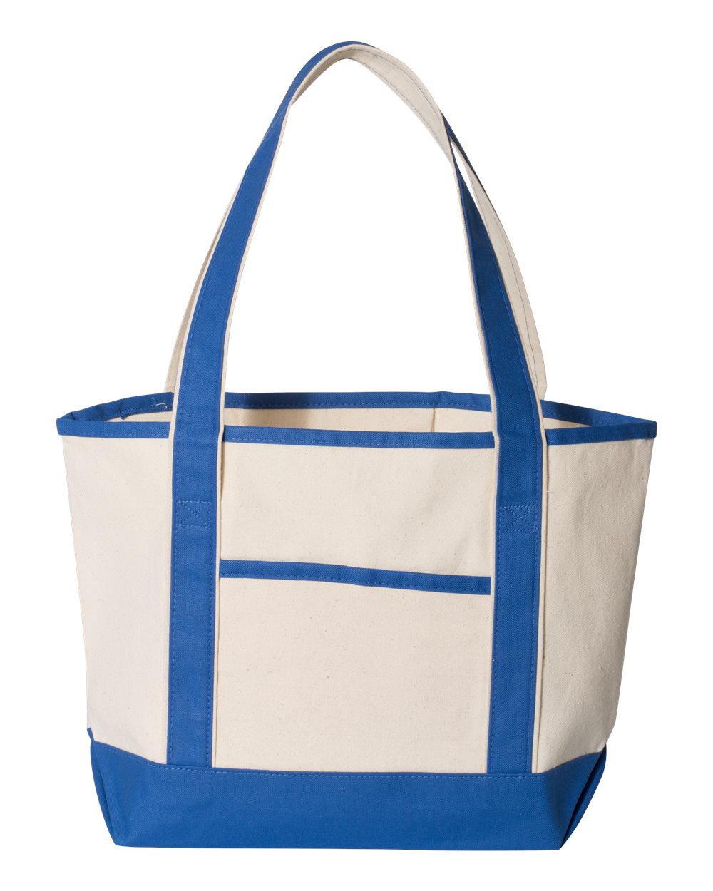 Q-Tees 20L Small Deluxe Tote blank in Natural/ Royal, style Q125800