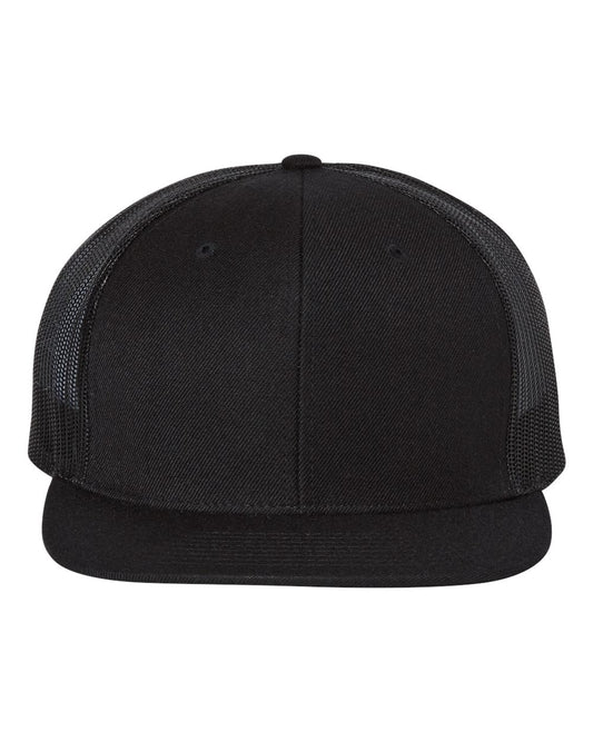 Richardson 511 Wool Blend Flat Bill Trucker Cap in Black/Black