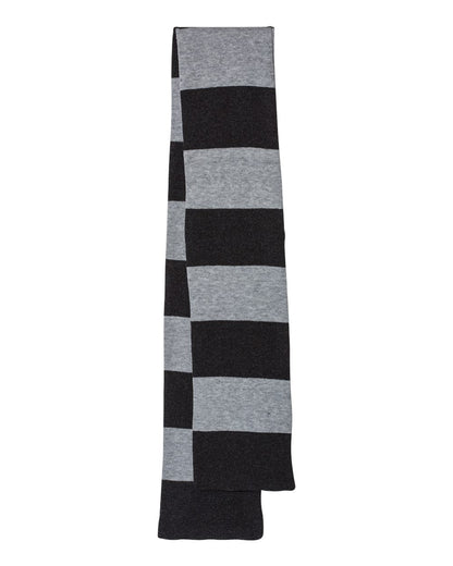 Sportsman SP02 Rugby-Striped Knit Scarf in Heather Black/Heather Grey