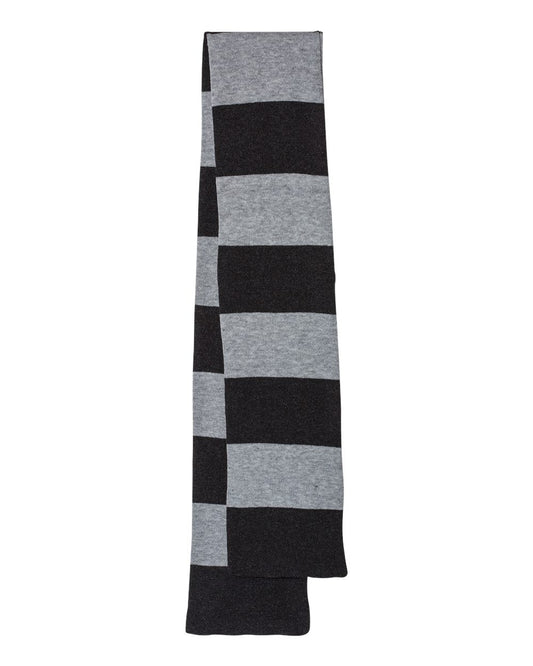 Sportsman SP02 Rugby-Striped Knit Scarf in Heather Black/Heather Grey
