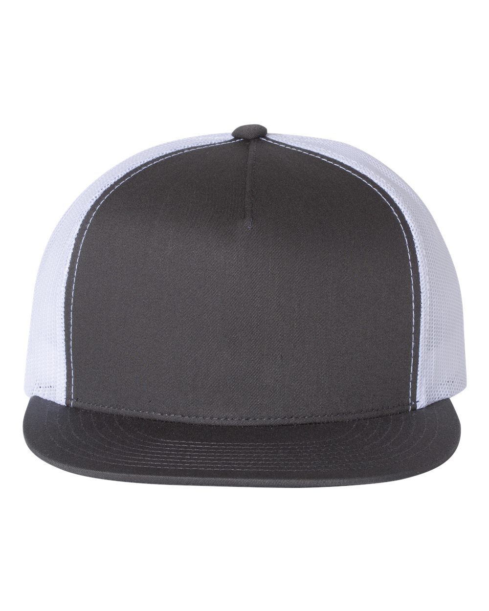 YP Classics 6006 Five-Panel Flat Bill Trucker Cap in Charcoal/White