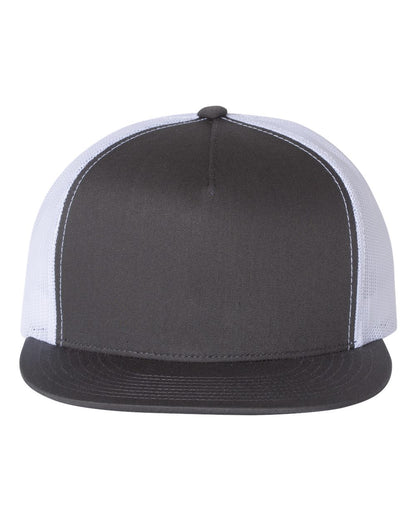 YP Classics 6006 Five-Panel Flat Bill Trucker Cap in Charcoal/White