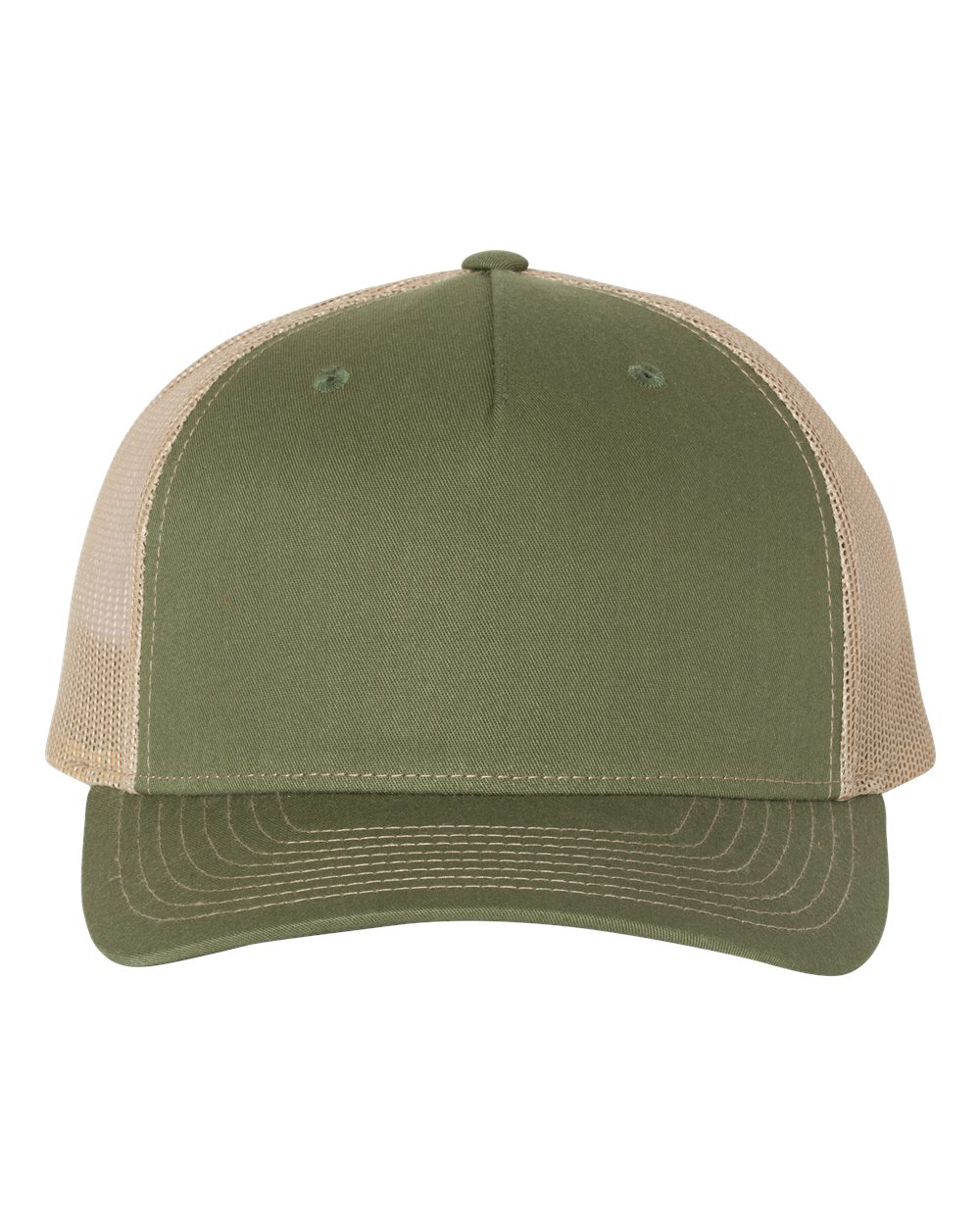 Richardson 112FP Five-Panel Trucker Cap in Army Olive Green/Tan
