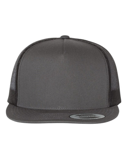 YP Classics 6006 Five-Panel Flat Bill Trucker Cap in Charcoal/Black