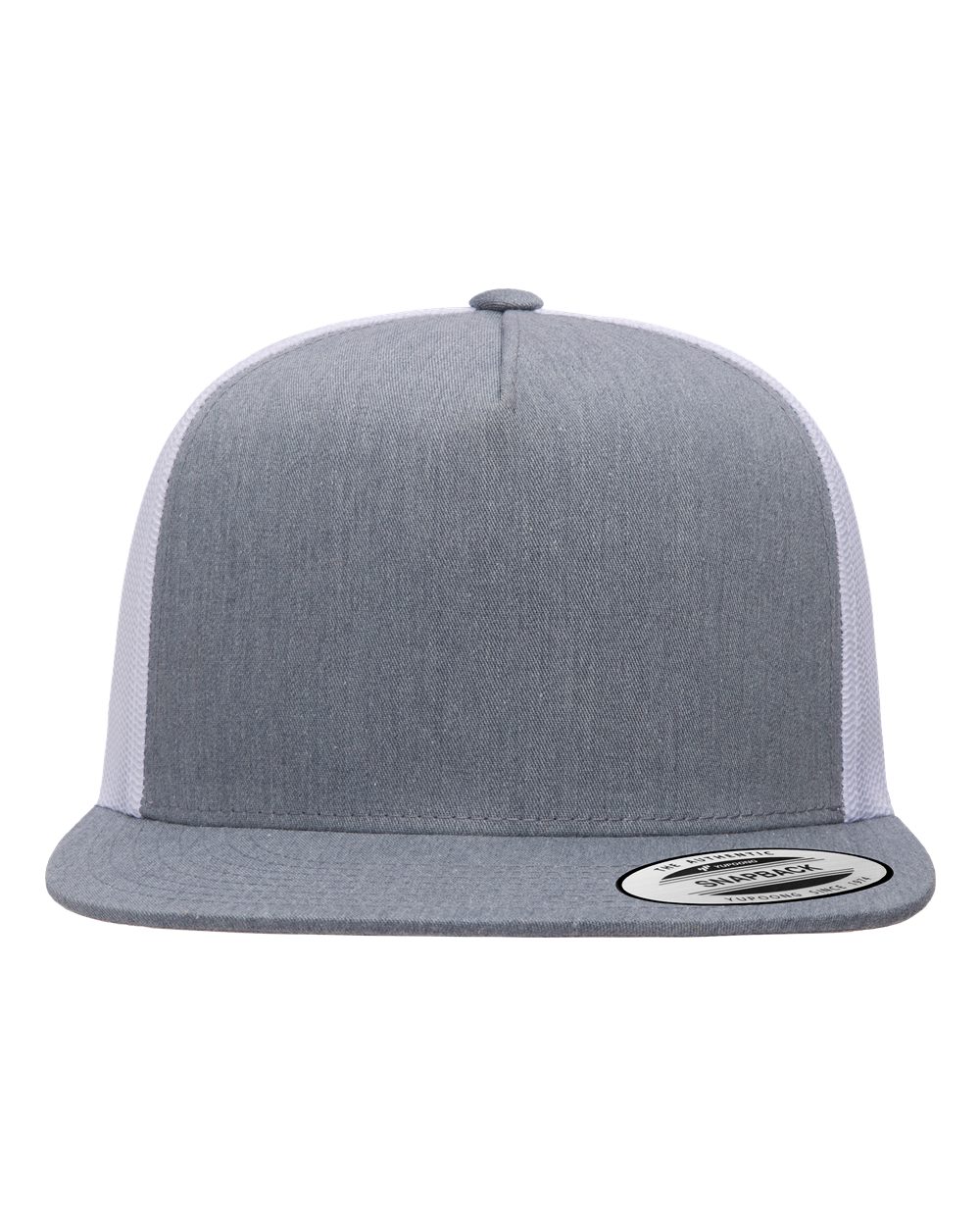 YP Classics 6006 Five-Panel Flat Bill Trucker Cap in Heather/White
