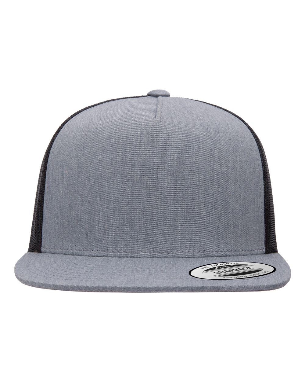 YP Classics 6006 Five-Panel Flat Bill Trucker Cap in Heather/Black