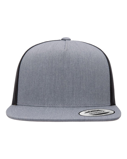 YP Classics 6006 Five-Panel Flat Bill Trucker Cap in Heather/Black