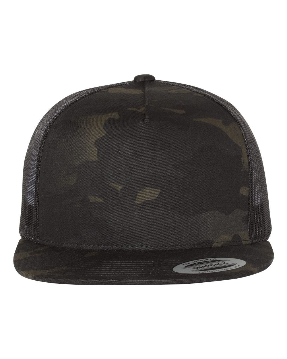 YP Classics 6006 Five-Panel Flat Bill Trucker Cap in Multicam Black/Black