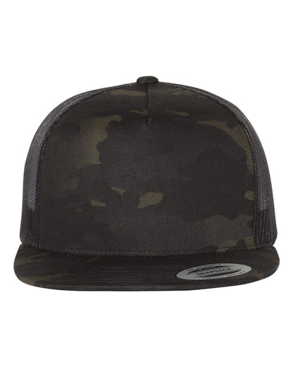 YP Classics 6006 Five-Panel Flat Bill Trucker Cap in Multicam Black/Black
