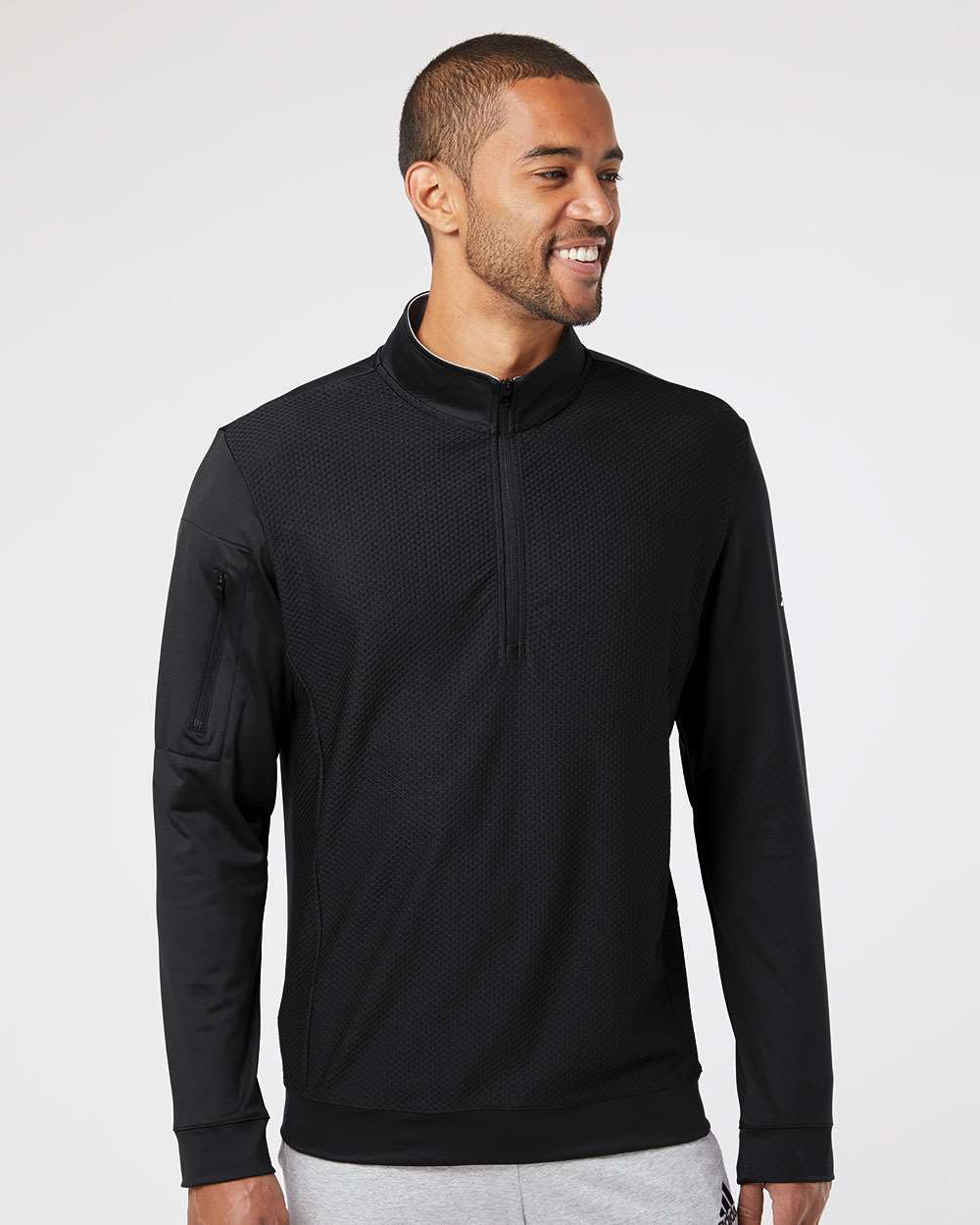 adidas Men's Textured Quarter-Zip Pullover in Black, style A295