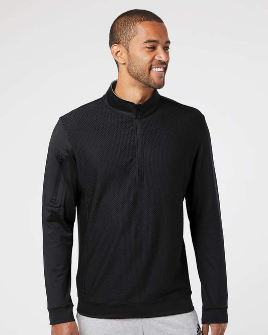adidas Men's Textured Quarter-Zip Pullover in Black, style A295