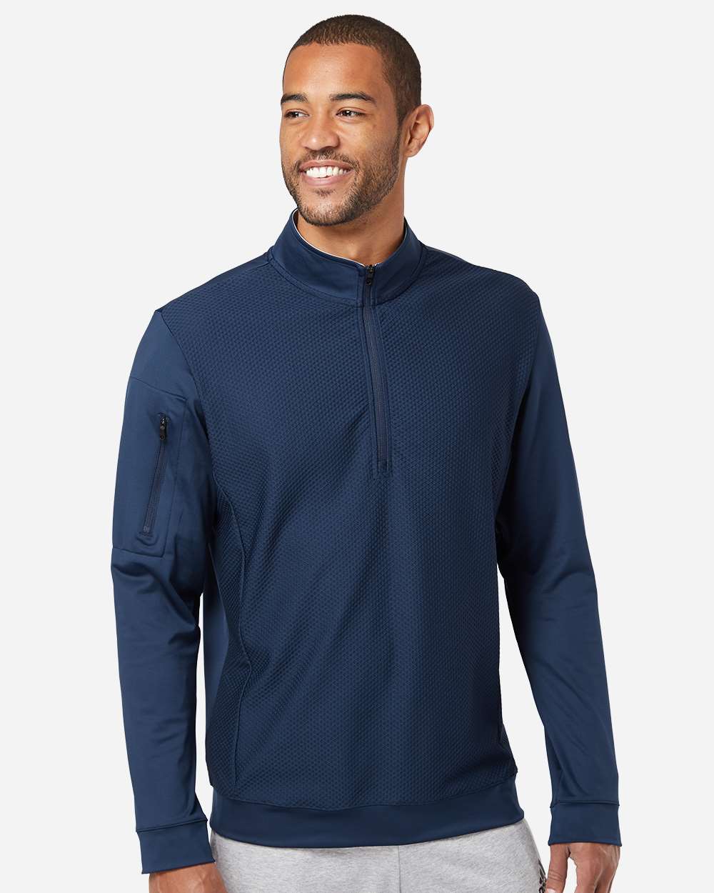 adidas Men's Textured Quarter-Zip Pullover in Collegiate Navy, style A295