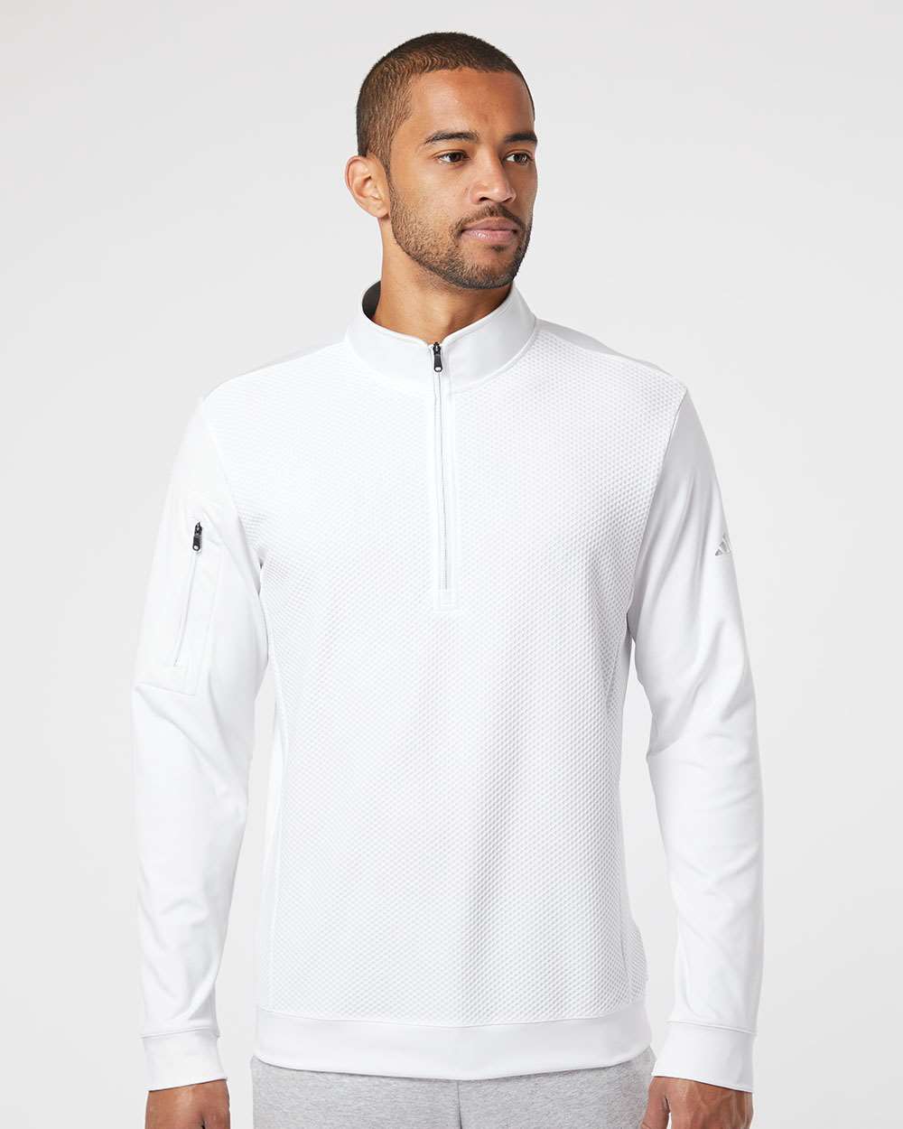 adidas Men's Textured Quarter-Zip Pullover in White, style A295