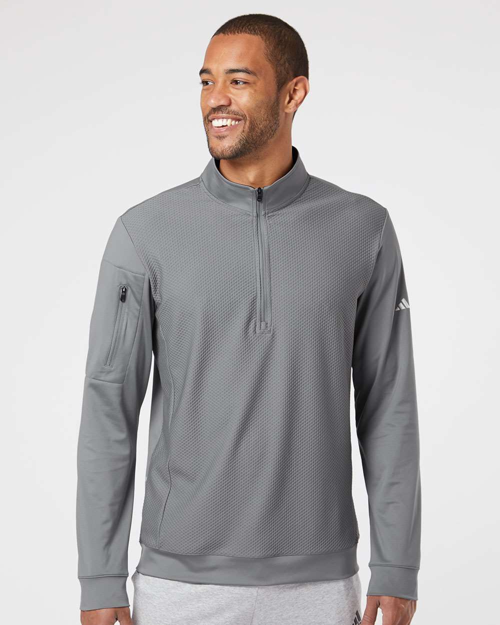adidas Men's Textured Quarter-Zip Pullover in Grey Three, style A295