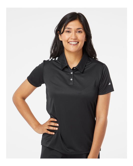 adidas Women's 3-Stripes Shoulder Polo in Black/ White, style A325