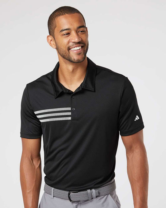 adidas Men's 3-Stripes Chest Polo in Black/ White, style A324
