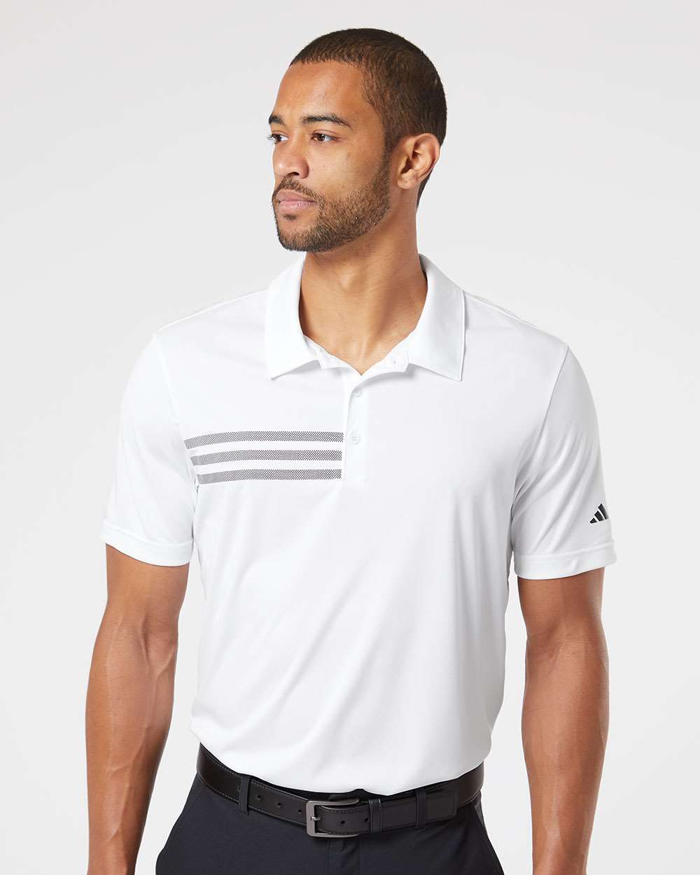 adidas Men's 3-Stripes Chest Polo in White/ Black, style A324