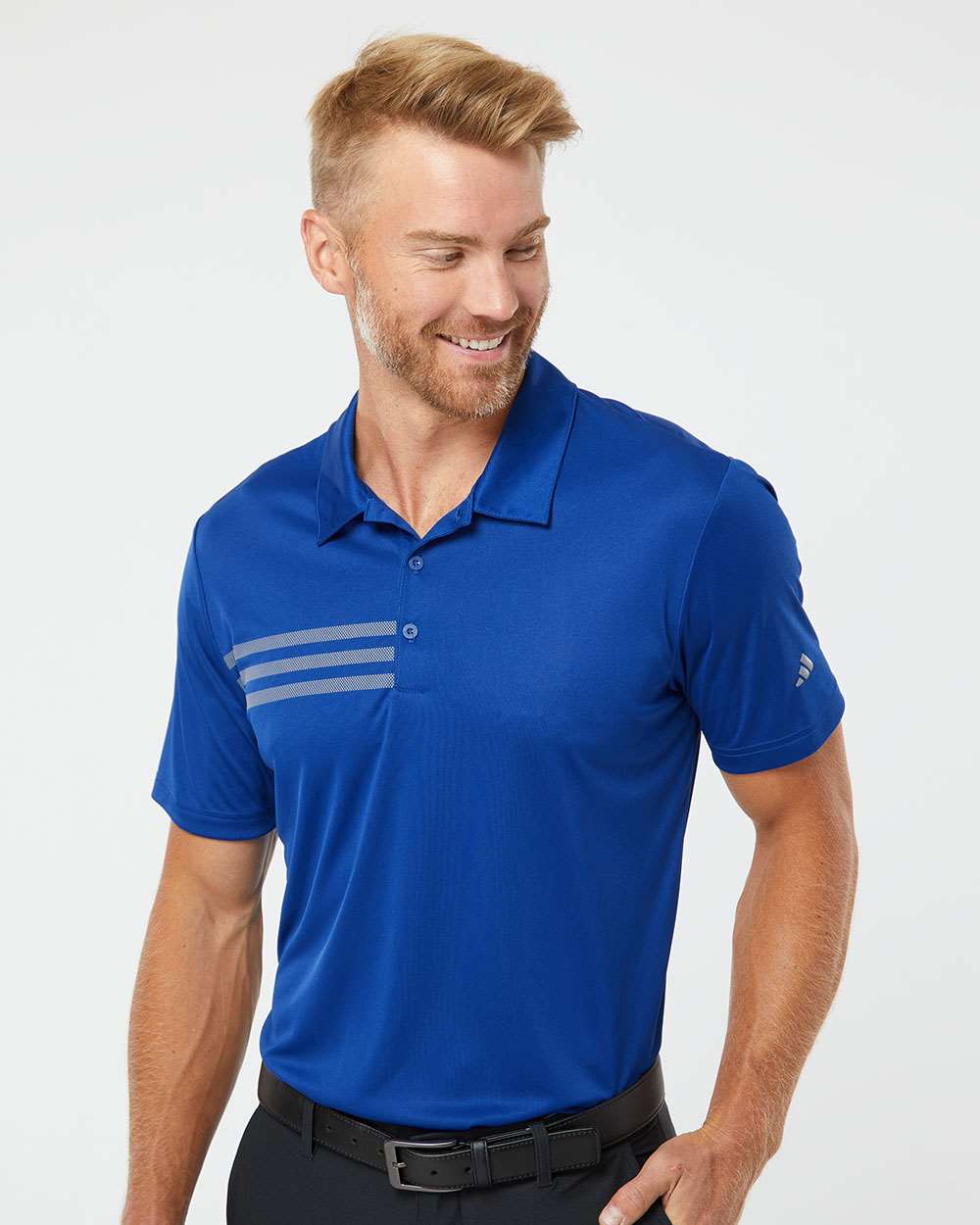 adidas Men's 3-Stripes Chest Polo in Collegiate Royal/ Grey Three, style A324