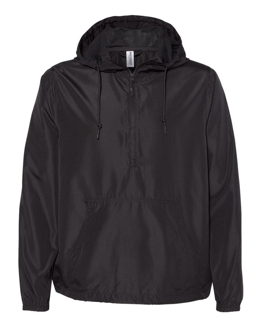 Independent Trading Co. Unisex Lightweight Quarter-Zip Windbreaker Pullover Jacket blank in Black, style EXP54LWP