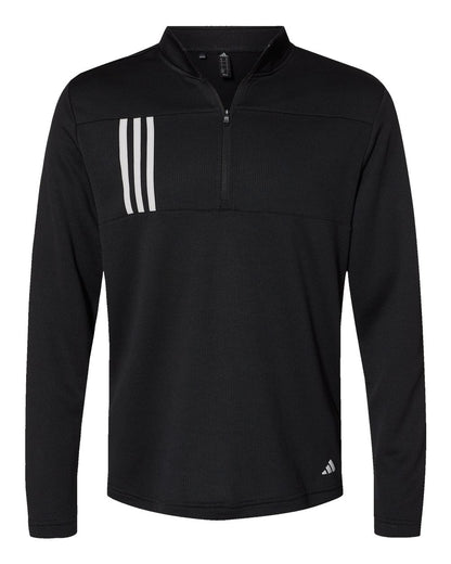 adidas Men's 3-Stripes Double-Knit Quarter-Zip Pullover blank in Black/ Grey Two, style A482