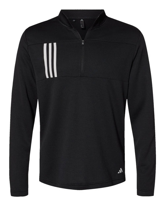 adidas Men's 3-Stripes Double-Knit Quarter-Zip Pullover blank in Black/ Grey Two, style A482