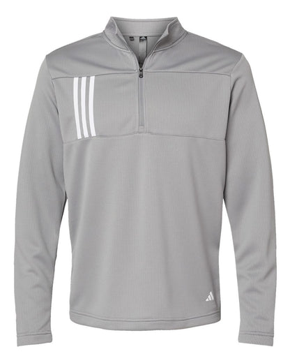 adidas Men's 3-Stripes Double-Knit Quarter-Zip Pullover blank in Grey Three/ White, style A482