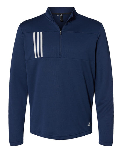adidas Men's 3-Stripes Double-Knit Quarter-Zip Pullover blank in Team Navy Blue/ Grey Two, style A482