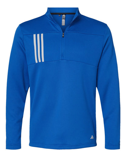 adidas Men's 3-Stripes Double-Knit Quarter-Zip Pullover blank in Team Royal/ Grey Two, style A482