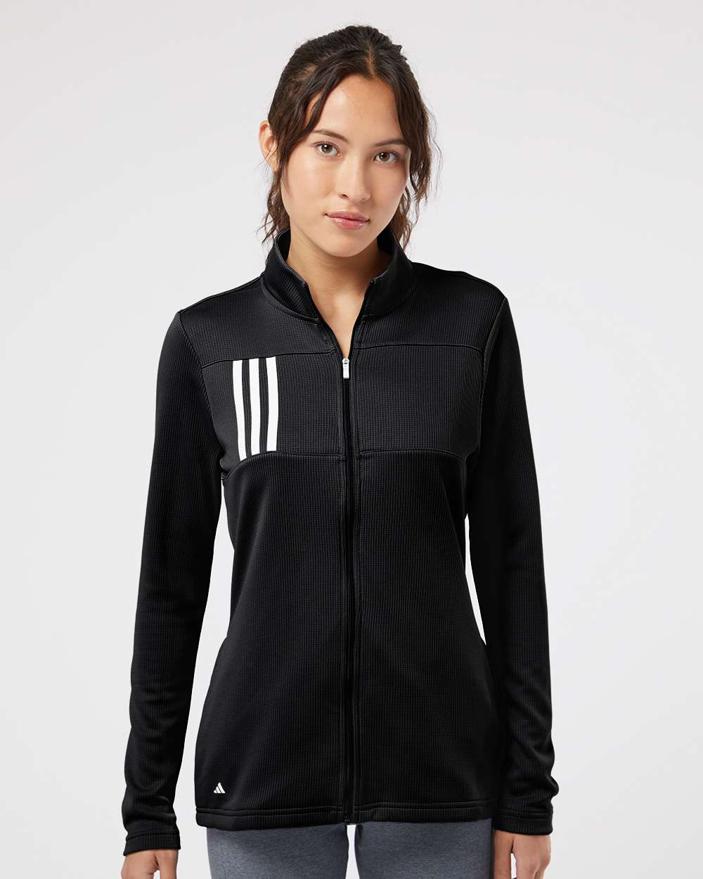 adidas Women's 3-Stripes Double Knit Full-Zip Jacket in Black/ Grey Two, style A483