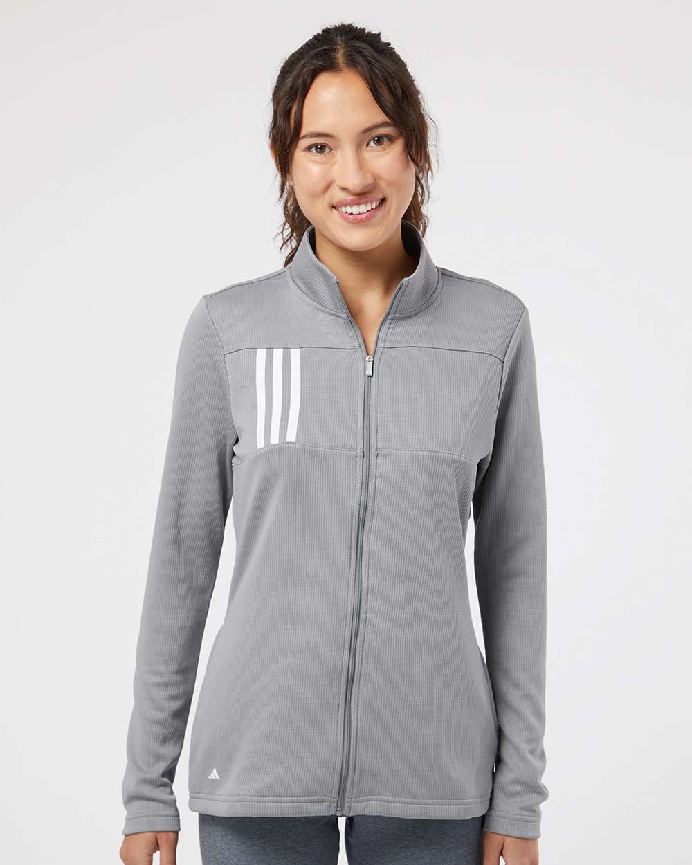 adidas Women's 3-Stripes Double Knit Full-Zip Jacket in Grey Three/ White, style A483