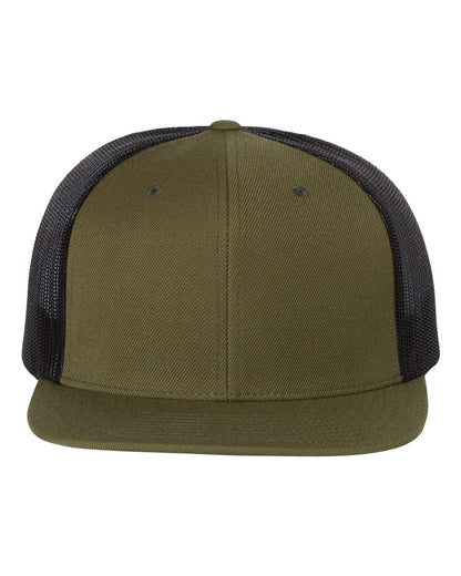 Richardson 511 Wool Blend Flat Bill Trucker Cap in Loden/Black