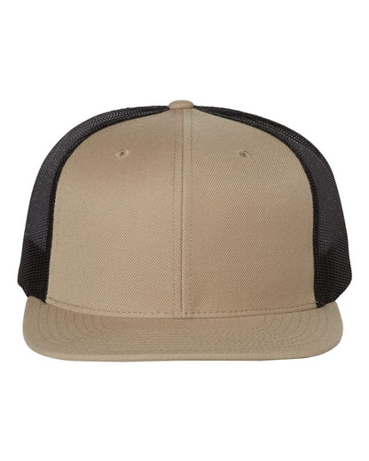 Richardson 511 Wool Blend Flat Bill Trucker Cap in Khaki/Black