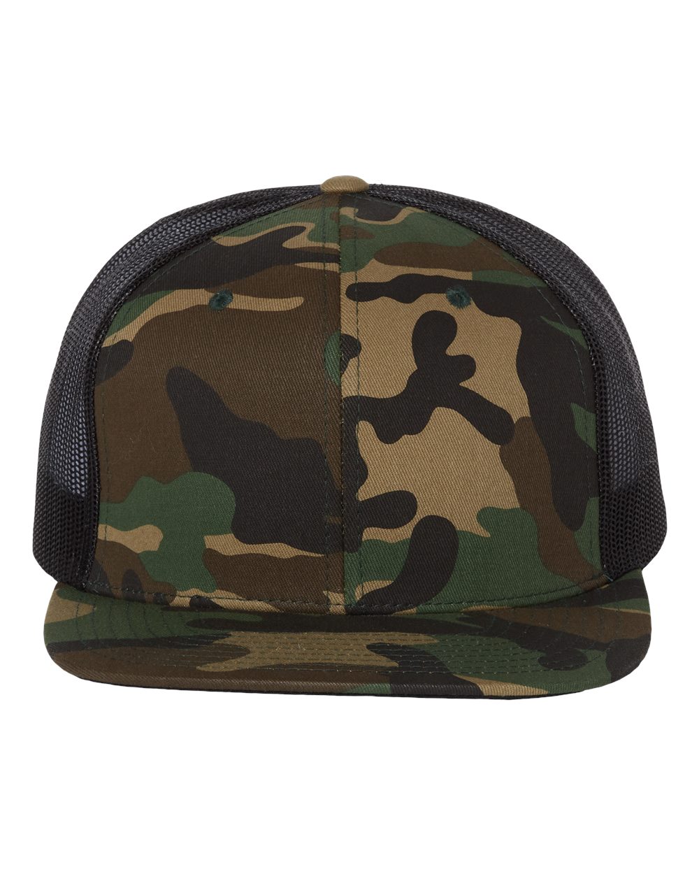 Richardson 511 Wool Blend Flat Bill Trucker Cap in Green Camo/Black