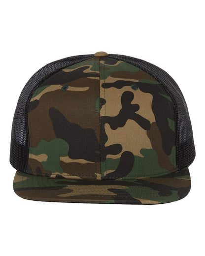 Richardson 511 Wool Blend Flat Bill Trucker Cap in Green Camo/Black