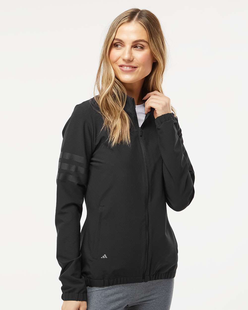 adidas Women's Wind Resistant Full-Zip Jacket in Black/ Black, style A268