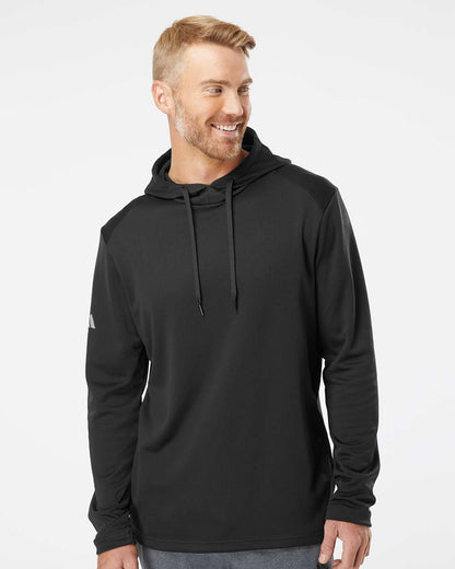 adidas Men's Textured Mixed Media Midweight Hooded Sweatshirt in Black, style A530
