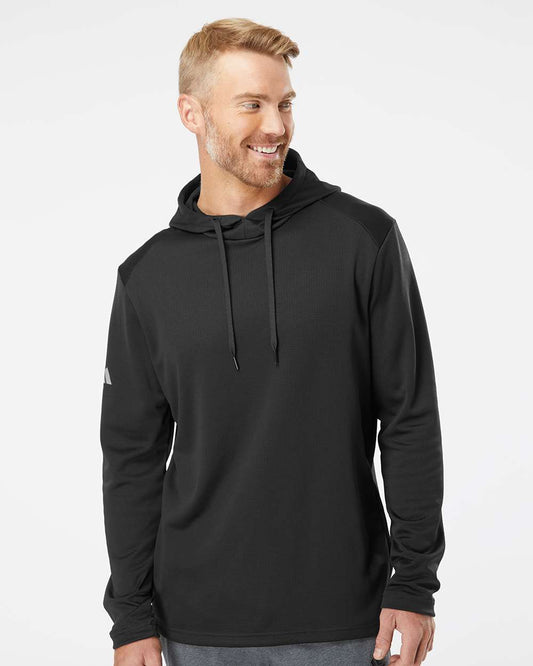 adidas Men's Textured Mixed Media Midweight Hooded Sweatshirt in Black, style A530
