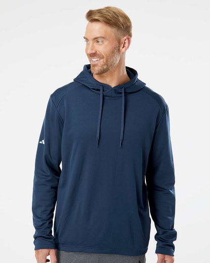 adidas Men's Textured Mixed Media Midweight Hooded Sweatshirt in Collegiate Navy, style A530