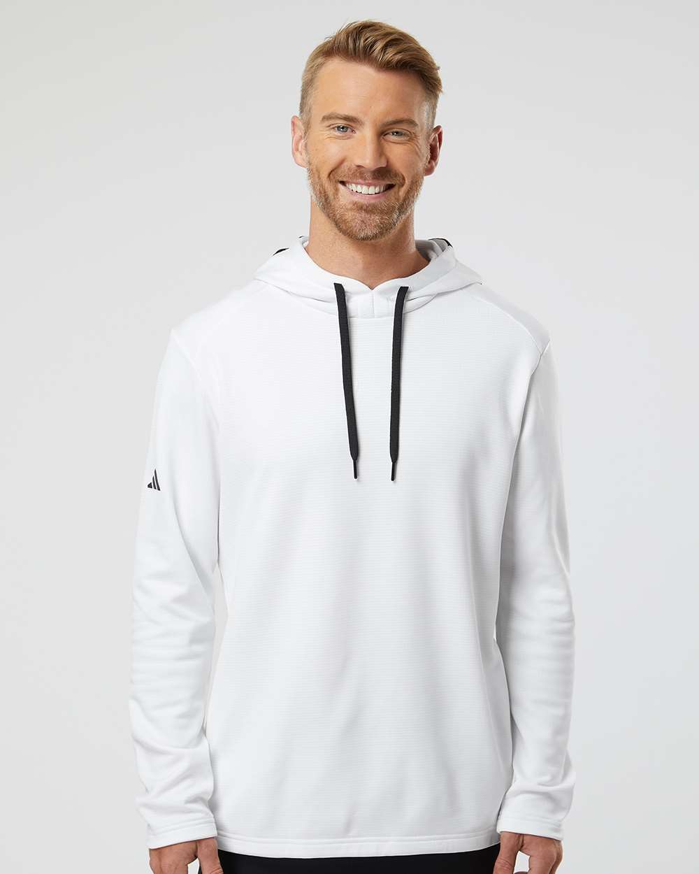 adidas Men's Textured Mixed Media Midweight Hooded Sweatshirt in White, style A530